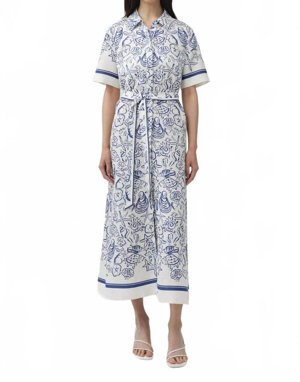 NEW SIMKHAI audria belted midi dress in blueberry multi